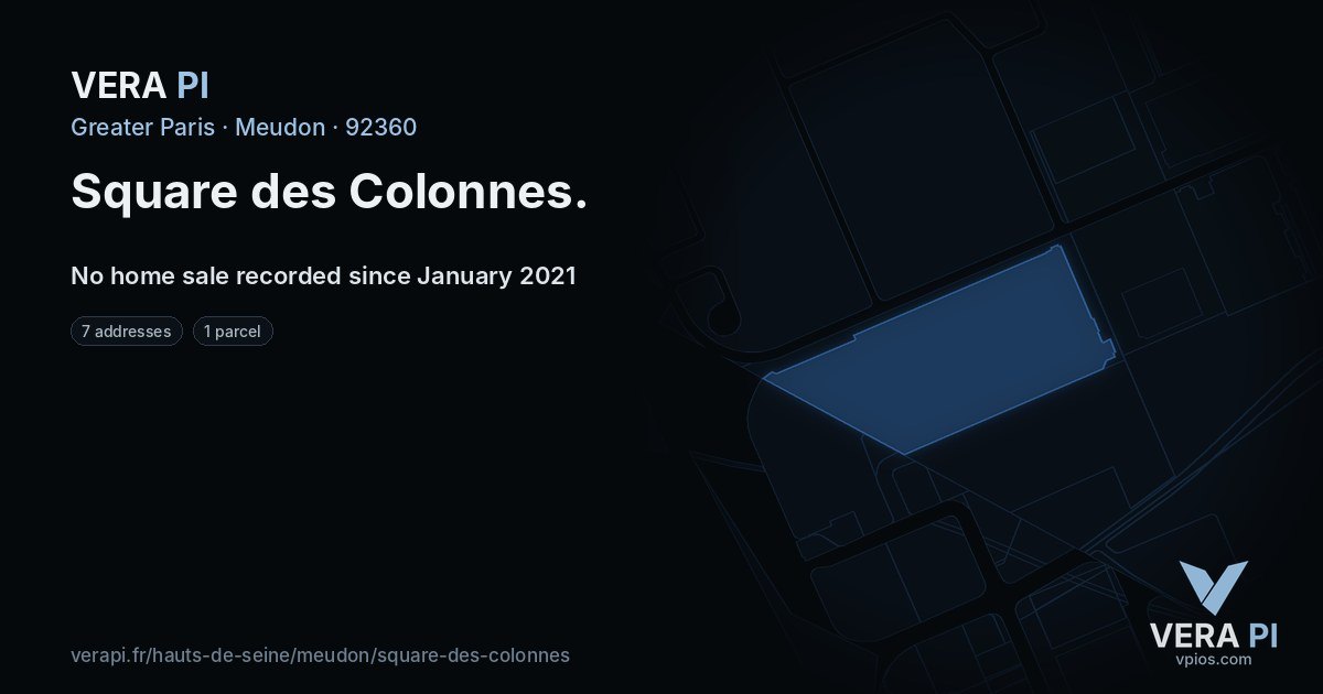 Square des Colonnes, Meudon at night – every parcel coloured by the prices around it, the street's own parcels lit