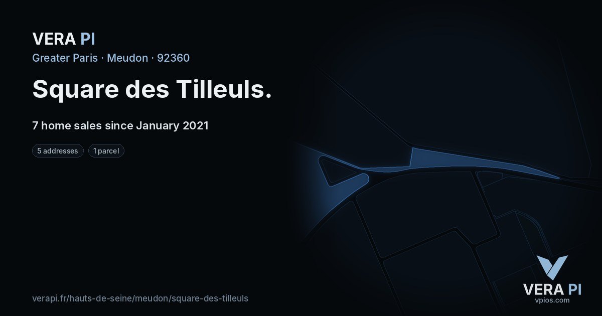 Square des Tilleuls, Meudon at night – every parcel coloured by the prices around it, the street's own parcels lit