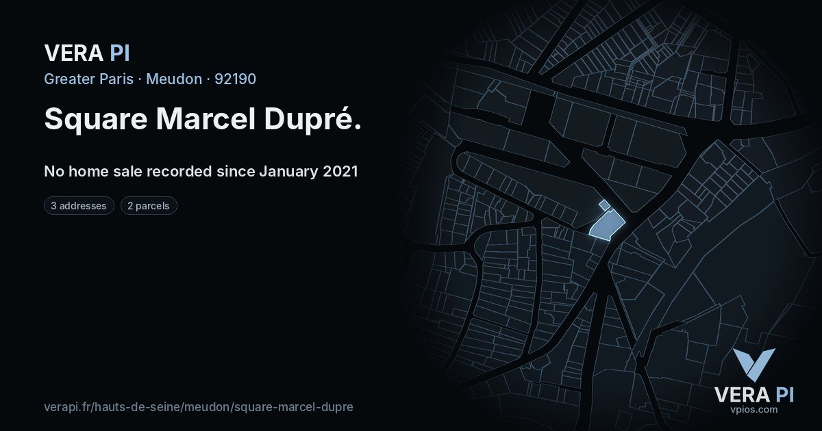 Square Marcel Dupré, Meudon at night – every parcel coloured by the prices around it, the street's own parcels lit