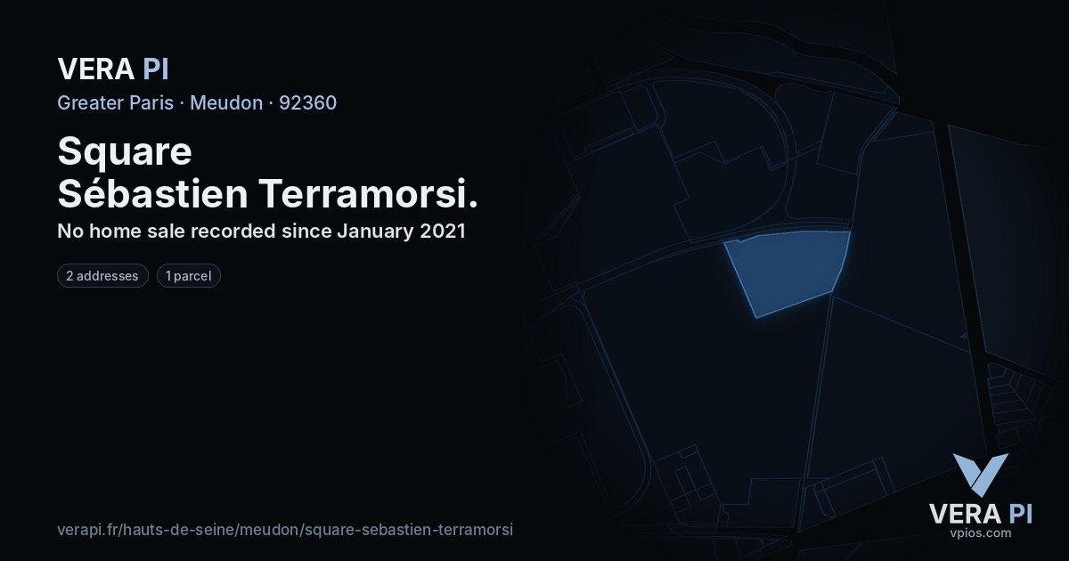 Square Sébastien Terramorsi, Meudon at night – every parcel coloured by the prices around it, the street's own parcels lit