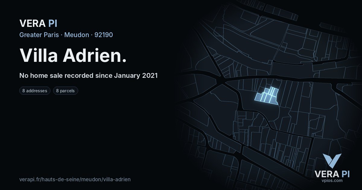 Villa Adrien, Meudon at night – every parcel coloured by the prices around it, the street's own parcels lit