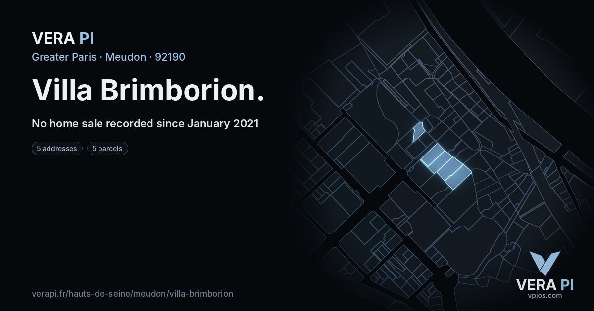 Villa Brimborion, Meudon at night – every parcel coloured by the prices around it, the street's own parcels lit