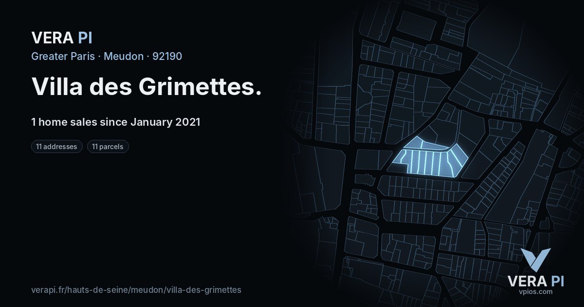 Villa des Grimettes, Meudon at night – every parcel coloured by the prices around it, the street's own parcels lit