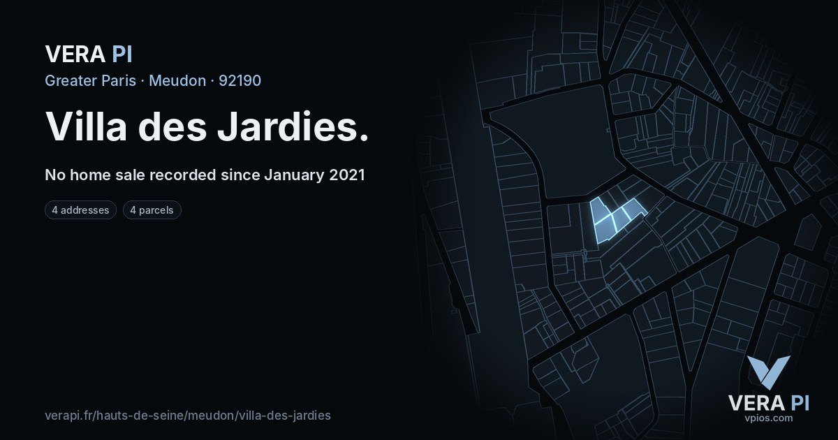 Villa des Jardies, Meudon at night – every parcel coloured by the prices around it, the street's own parcels lit