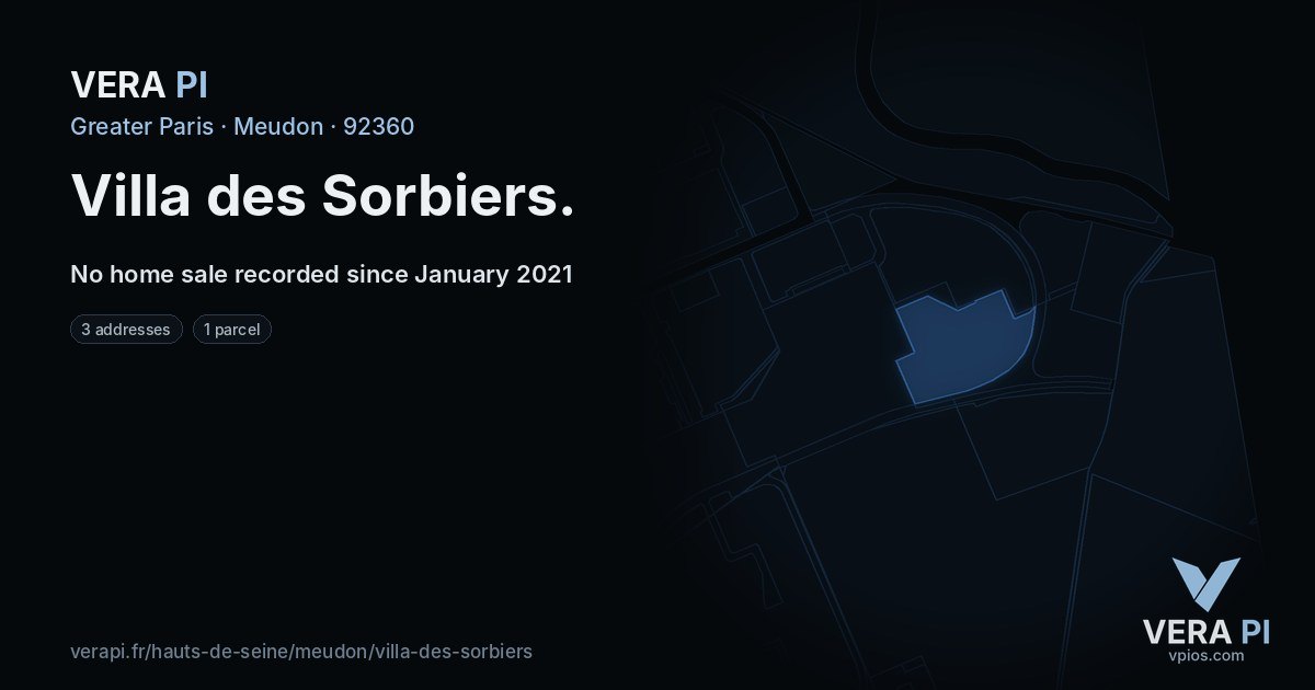 Villa des Sorbiers, Meudon at night – every parcel coloured by the prices around it, the street's own parcels lit