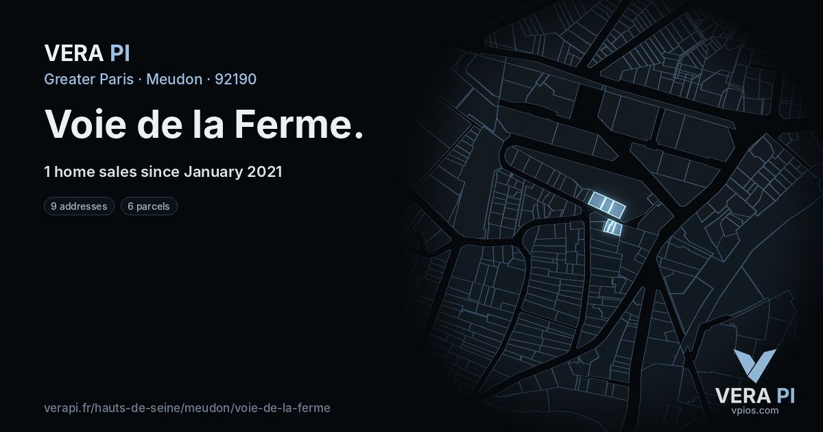 Voie de la Ferme, Meudon at night – every parcel coloured by the prices around it, the street's own parcels lit