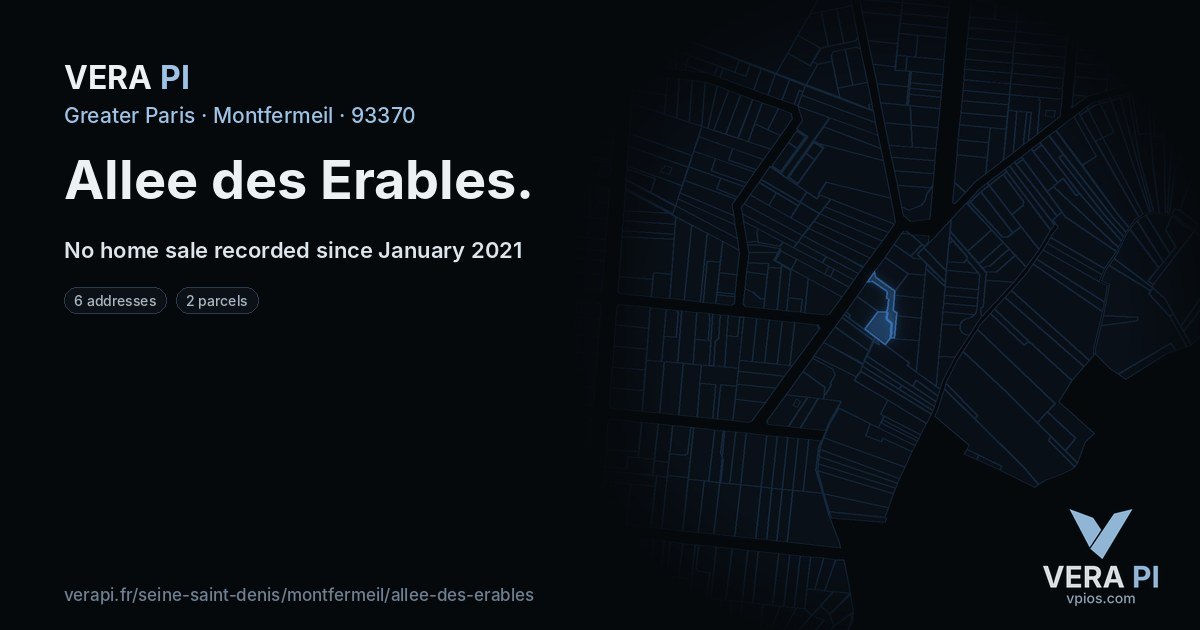 Allee des Erables, Montfermeil at night – every parcel coloured by the prices around it, the street's own parcels lit