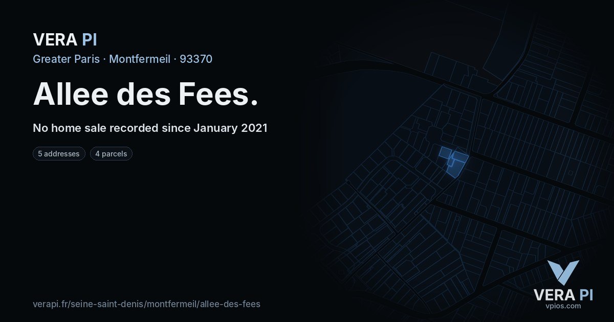Allee des Fees, Montfermeil at night – every parcel coloured by the prices around it, the street's own parcels lit