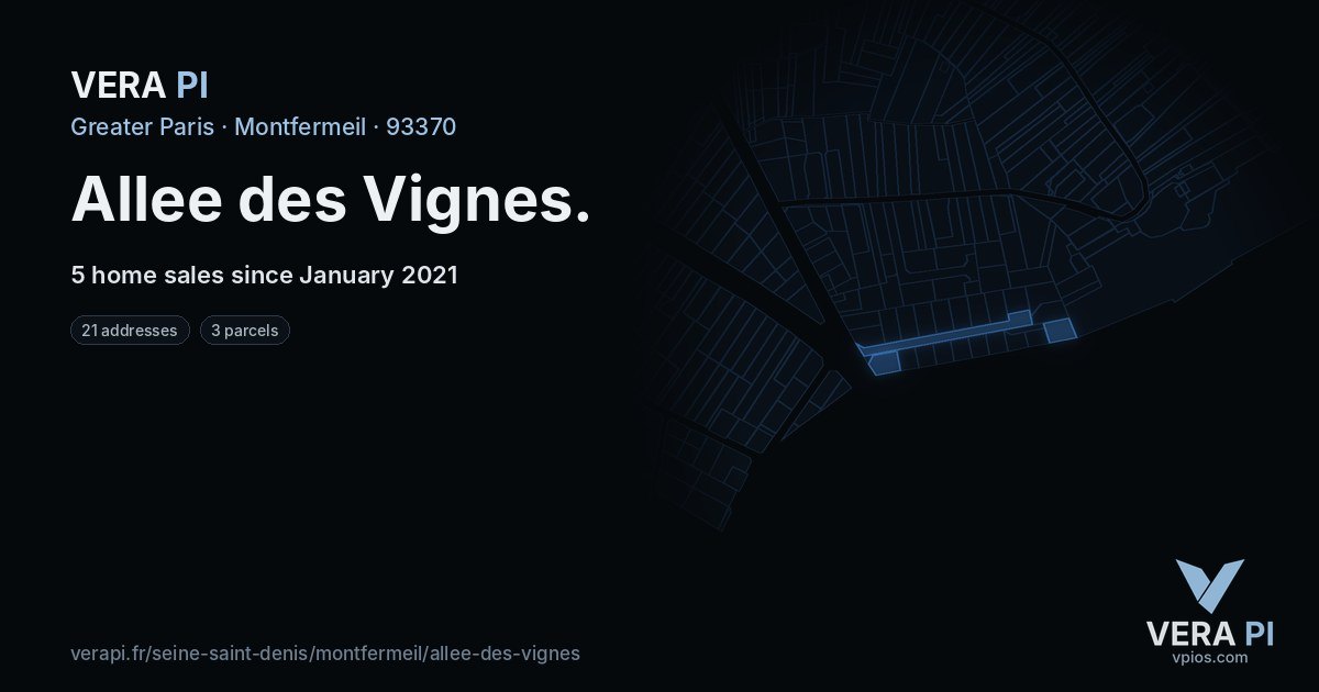 Allee des Vignes, Montfermeil at night – every parcel coloured by the prices around it, the street's own parcels lit
