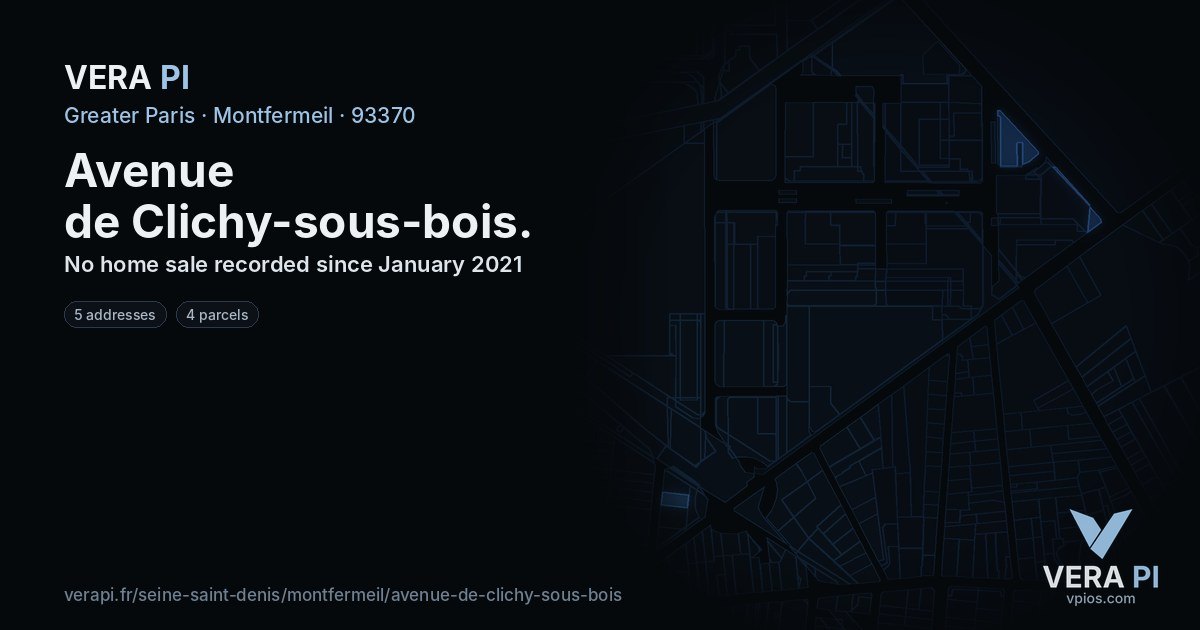 Avenue de Clichy-sous-bois, Montfermeil at night – every parcel coloured by the prices around it, the street's own parcels lit