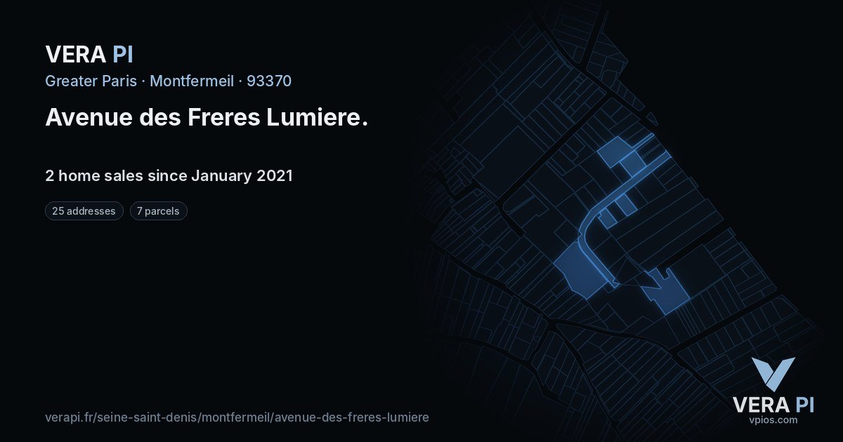 Avenue des Freres Lumiere, Montfermeil at night – every parcel coloured by the prices around it, the street's own parcels lit