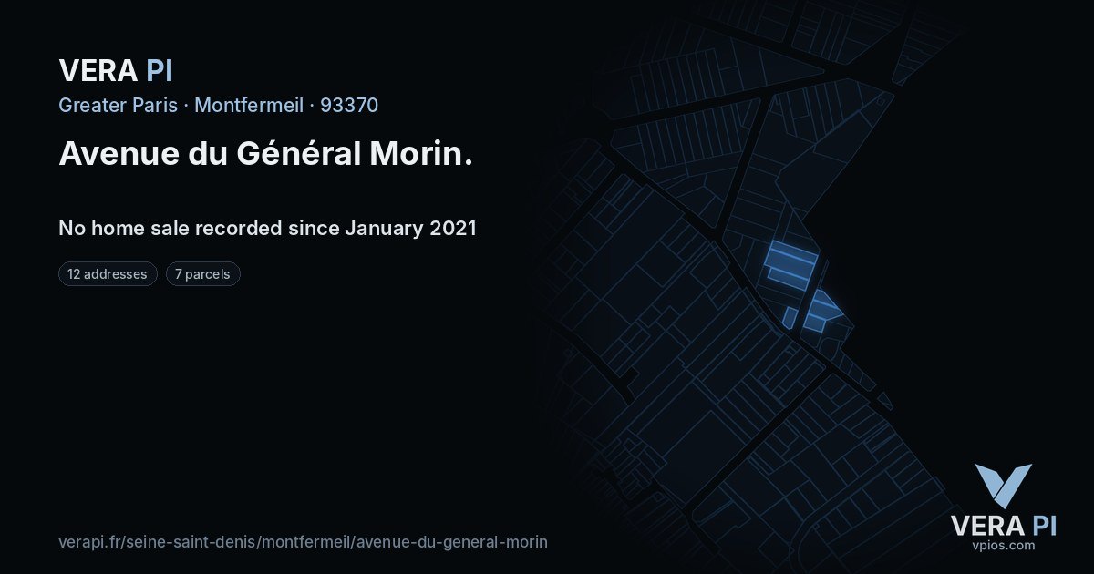 Avenue du Général Morin, Montfermeil at night – every parcel coloured by the prices around it, the street's own parcels lit