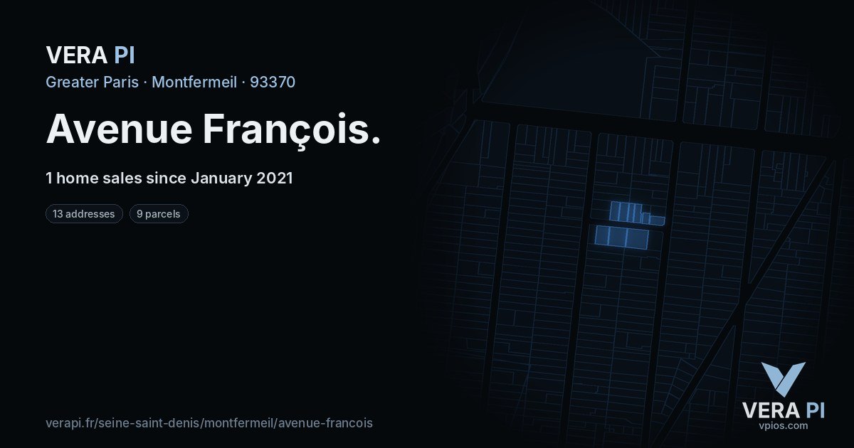 Avenue François, Montfermeil at night – every parcel coloured by the prices around it, the street's own parcels lit