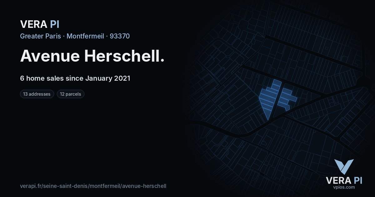 Avenue Herschell, Montfermeil at night – every parcel coloured by the prices around it, the street's own parcels lit