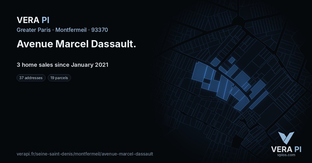 Avenue Marcel Dassault, Montfermeil at night – every parcel coloured by the prices around it, the street's own parcels lit