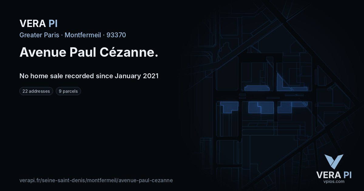 Avenue Paul Cézanne, Montfermeil at night – every parcel coloured by the prices around it, the street's own parcels lit