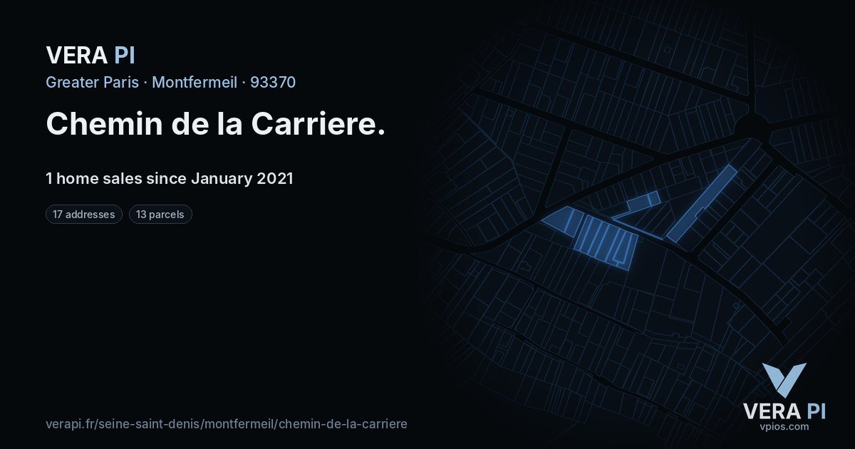 Chemin de la Carriere, Montfermeil at night – every parcel coloured by the prices around it, the street's own parcels lit