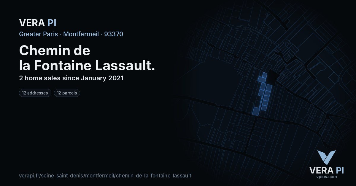 Chemin de la Fontaine Lassault, Montfermeil at night – every parcel coloured by the prices around it, the street's own parcels lit