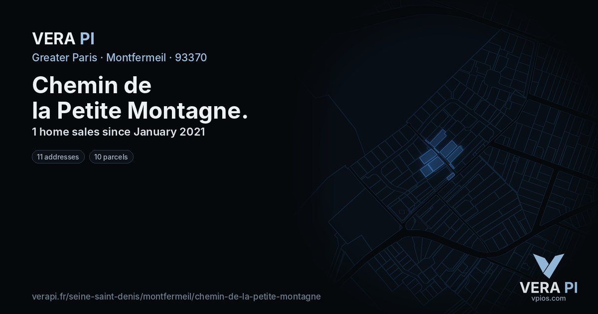 Chemin de la Petite Montagne, Montfermeil at night – every parcel coloured by the prices around it, the street's own parcels lit