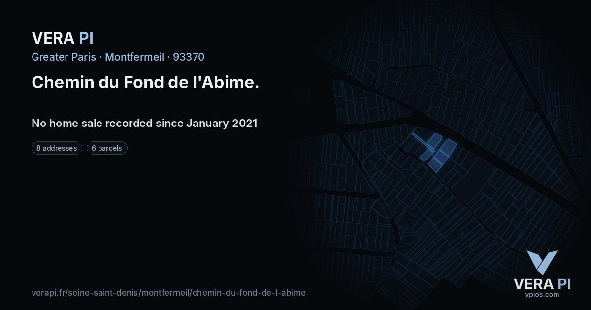 Chemin du Fond de l'Abime, Montfermeil at night – every parcel coloured by the prices around it, the street's own parcels lit