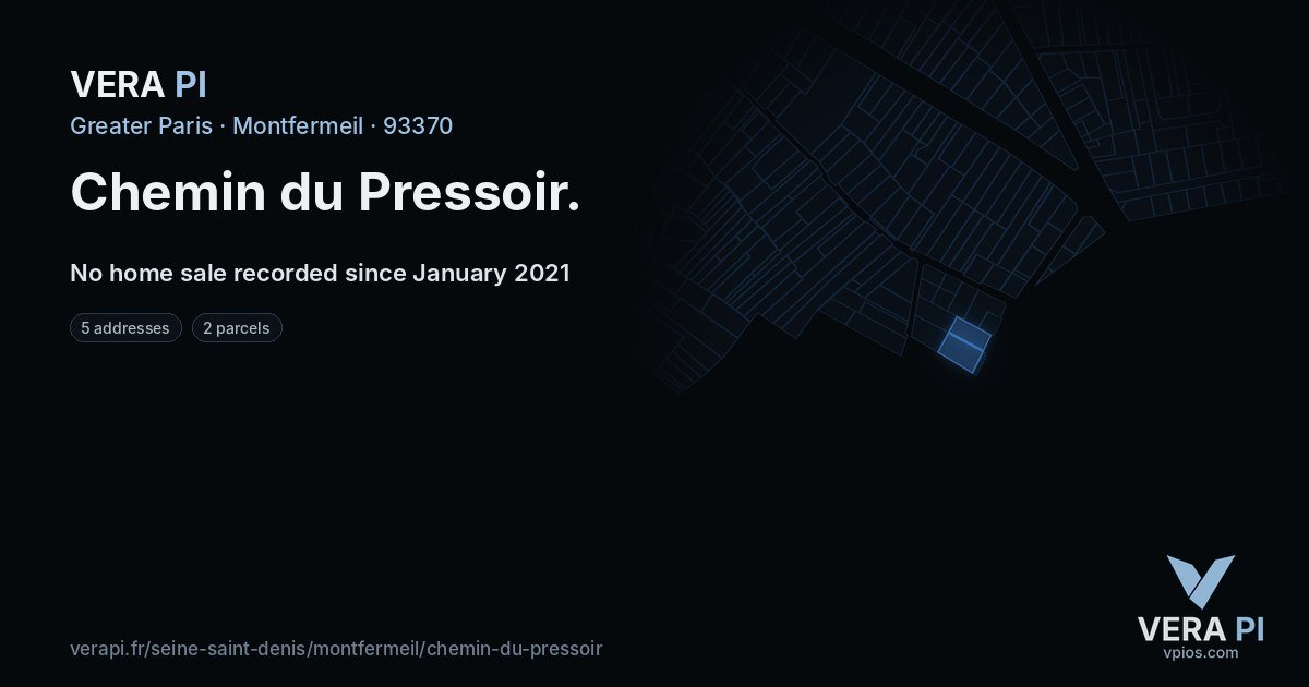 Chemin du Pressoir, Montfermeil at night – every parcel coloured by the prices around it, the street's own parcels lit
