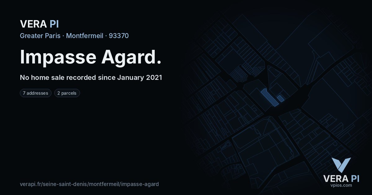 Impasse Agard, Montfermeil at night – every parcel coloured by the prices around it, the street's own parcels lit