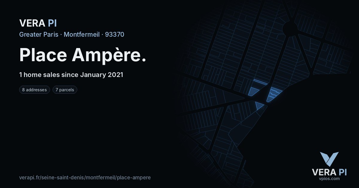 Place Ampère, Montfermeil at night – every parcel coloured by the prices around it, the street's own parcels lit