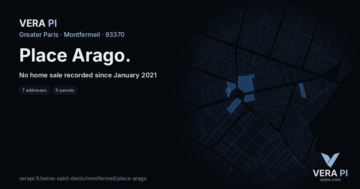 Place Arago, Montfermeil at night – every parcel coloured by the prices around it, the street's own parcels lit