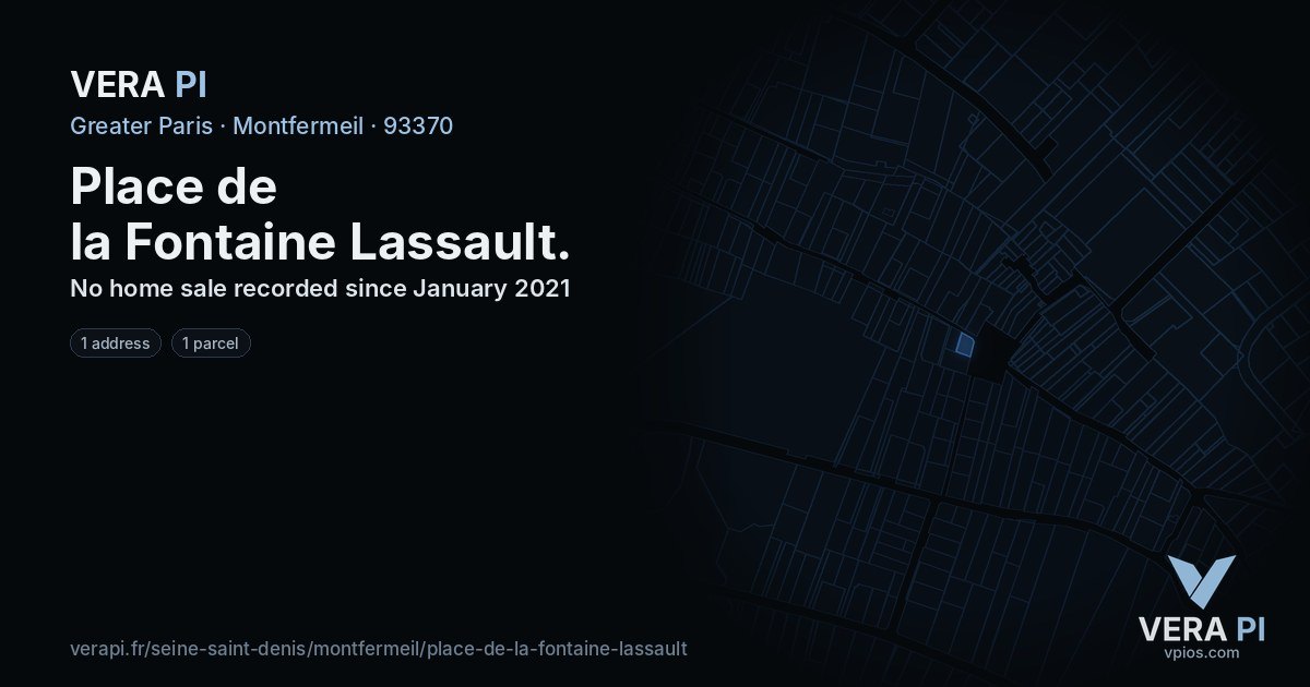 Place de la Fontaine Lassault, Montfermeil at night – every parcel coloured by the prices around it, the street's own parcels lit