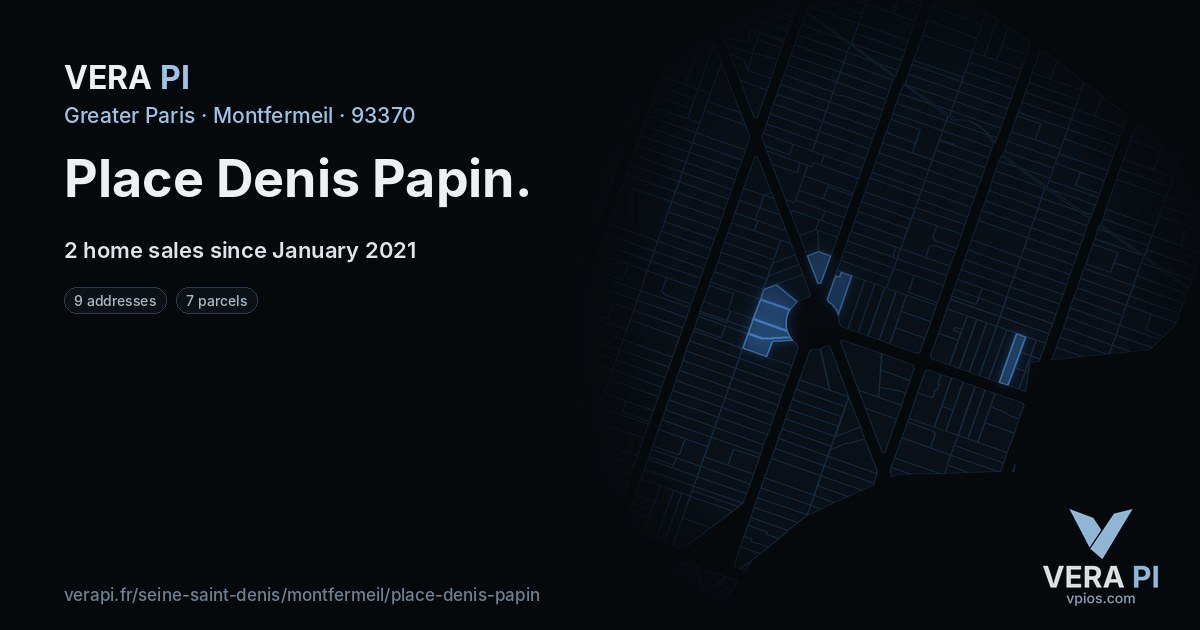 Place Denis Papin, Montfermeil at night – every parcel coloured by the prices around it, the street's own parcels lit