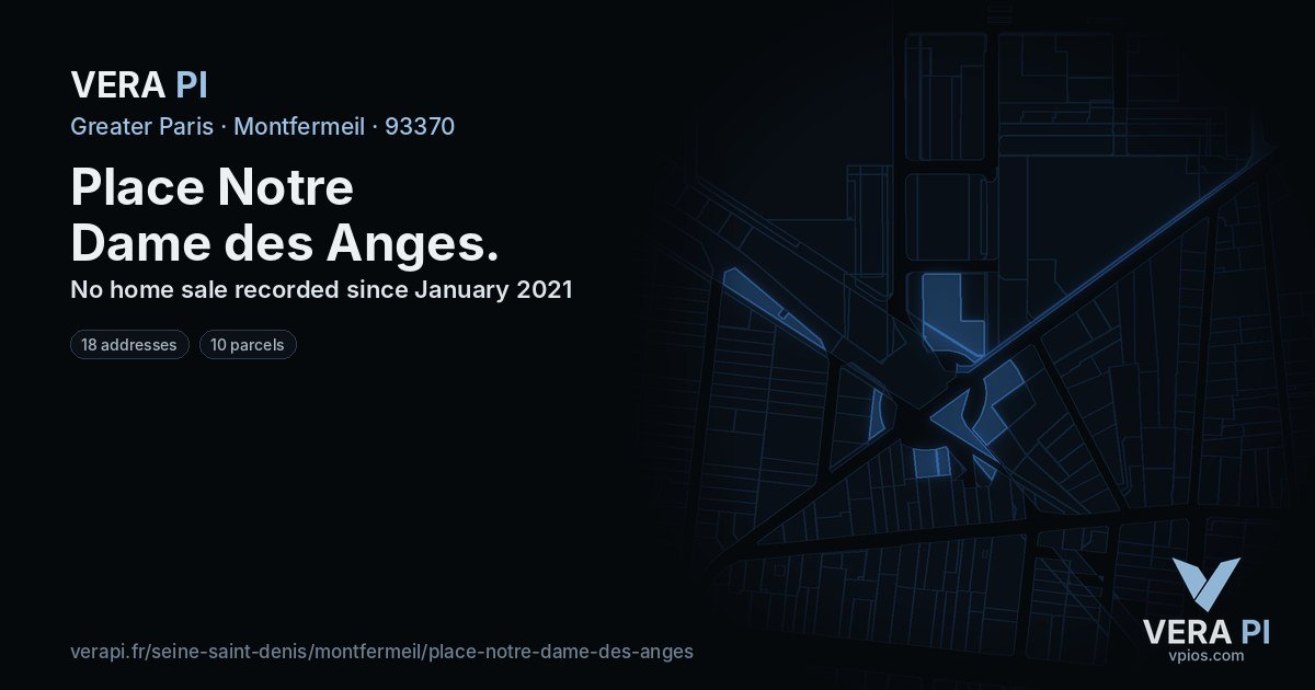 Place Notre Dame des Anges, Montfermeil at night – every parcel coloured by the prices around it, the street's own parcels lit
