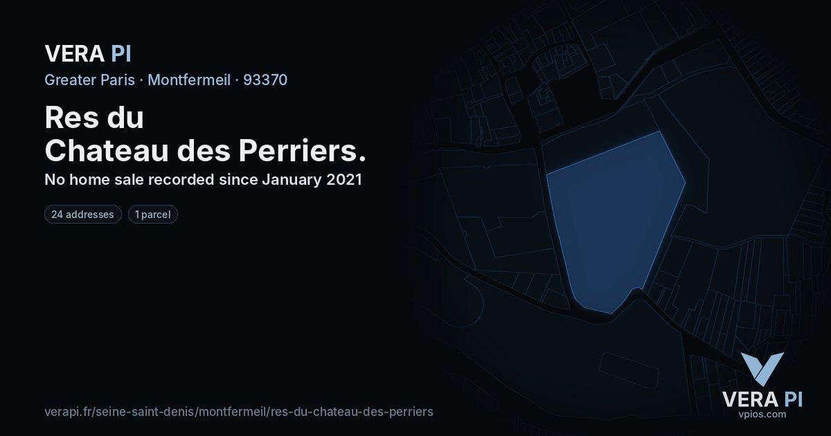Res du Chateau des Perriers, Montfermeil at night – every parcel coloured by the prices around it, the street's own parcels lit
