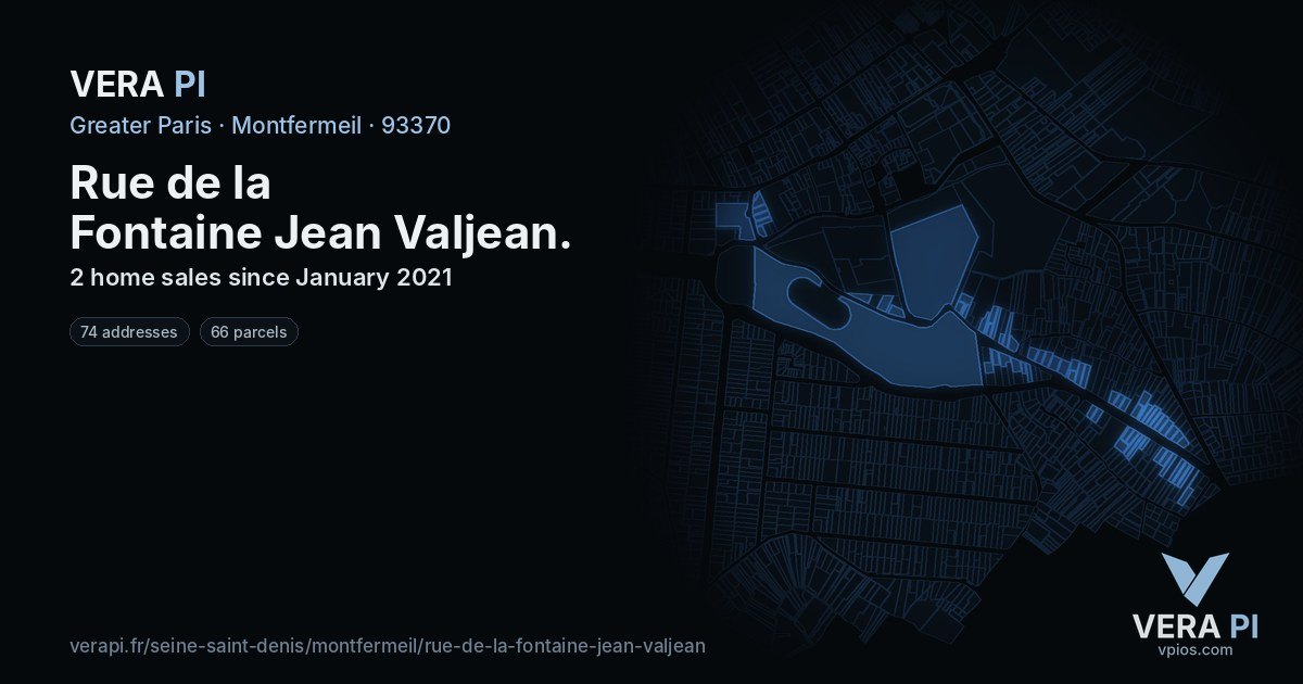 Rue de la Fontaine Jean Valjean, Montfermeil at night – every parcel coloured by the prices around it, the street's own parcels lit