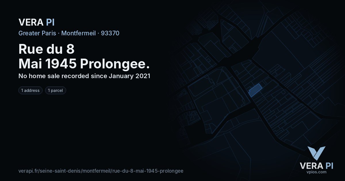 Rue du 8 Mai 1945 Prolongee, Montfermeil at night – every parcel coloured by the prices around it, the street's own parcels lit