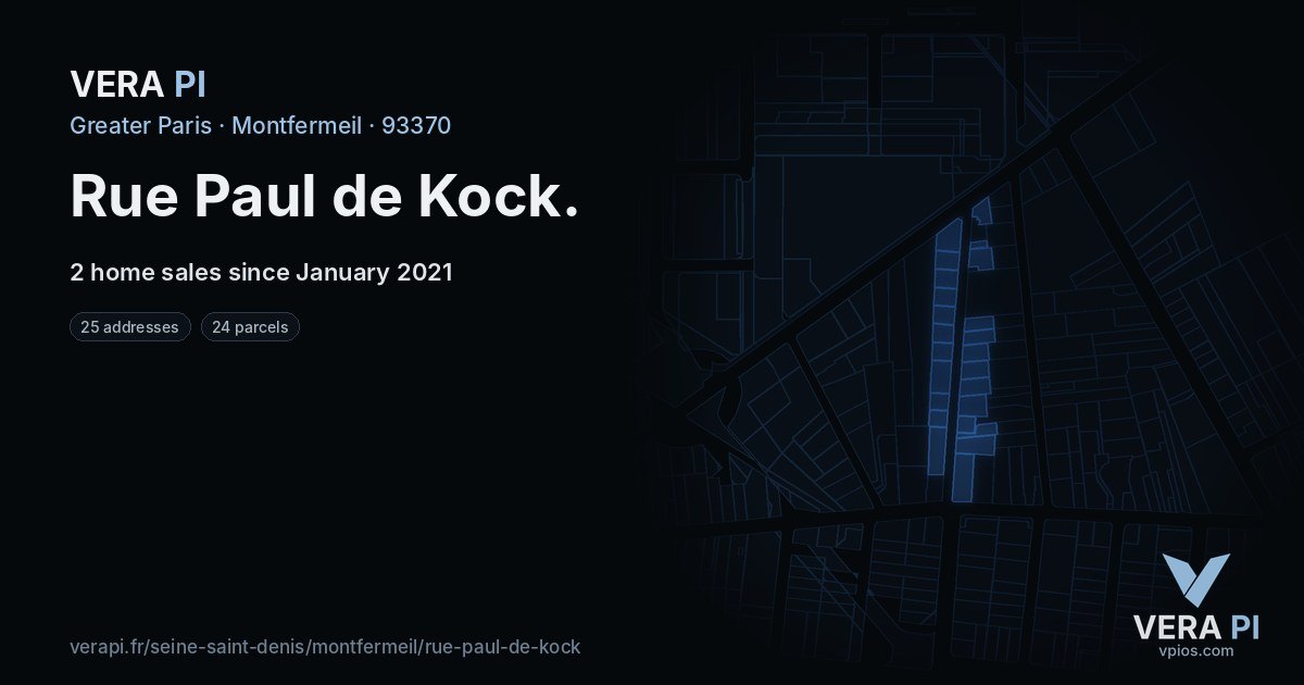 Rue Paul de Kock, Montfermeil at night – every parcel coloured by the prices around it, the street's own parcels lit