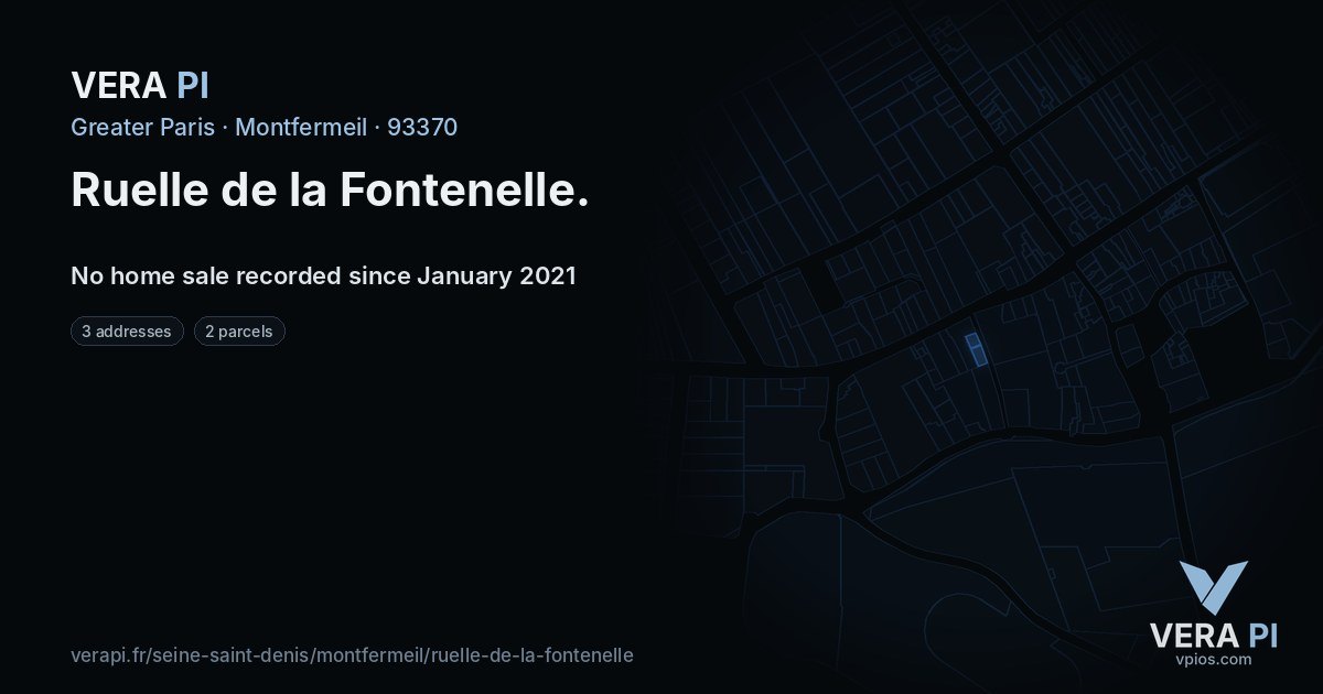 Ruelle de la Fontenelle, Montfermeil at night – every parcel coloured by the prices around it, the street's own parcels lit