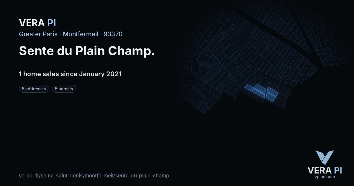 Sente du Plain Champ, Montfermeil at night – every parcel coloured by the prices around it, the street's own parcels lit