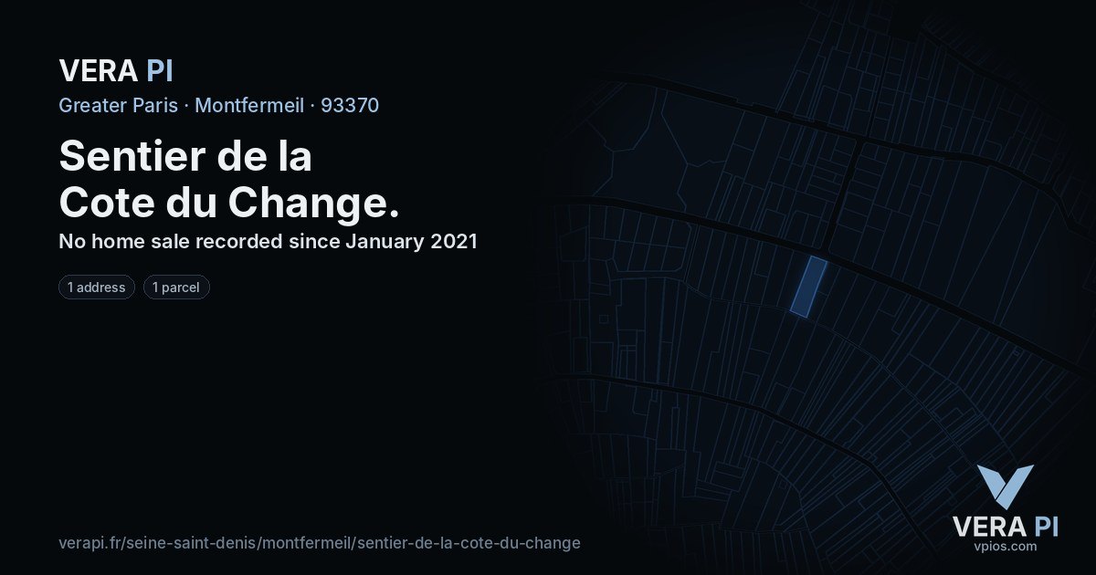 Sentier de la Cote du Change, Montfermeil at night – every parcel coloured by the prices around it, the street's own parcels lit