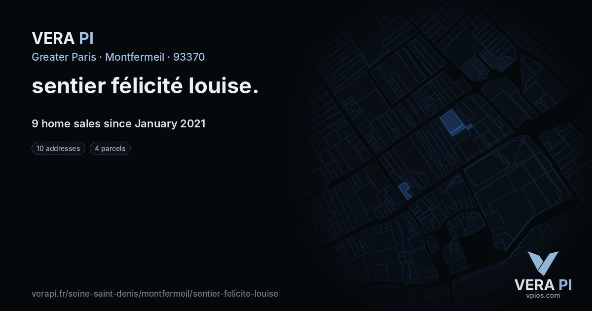 sentier félicité louise, Montfermeil at night – every parcel coloured by the prices around it, the street's own parcels lit