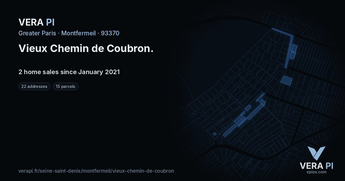 Vieux Chemin de Coubron, Montfermeil at night – every parcel coloured by the prices around it, the street's own parcels lit