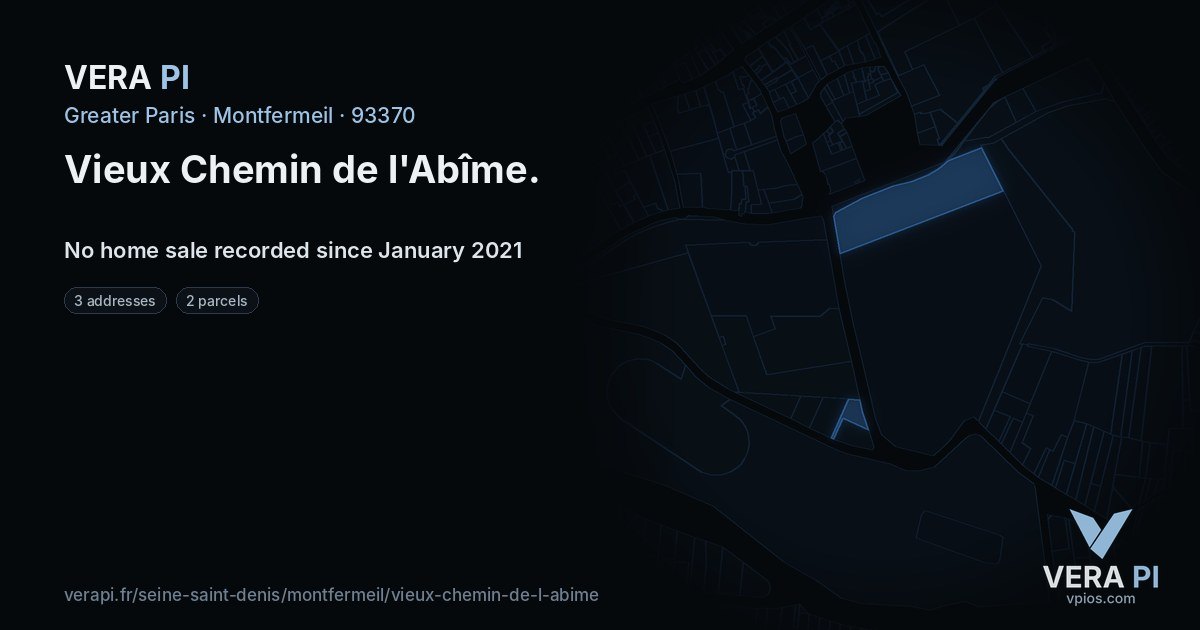 Vieux Chemin de l'Abîme, Montfermeil at night – every parcel coloured by the prices around it, the street's own parcels lit
