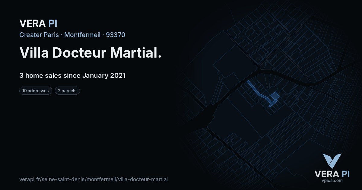 Villa Docteur Martial, Montfermeil at night – every parcel coloured by the prices around it, the street's own parcels lit