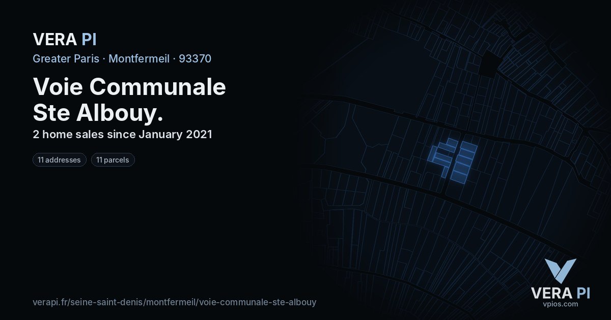 Voie Communale Ste Albouy, Montfermeil at night – every parcel coloured by the prices around it, the street's own parcels lit