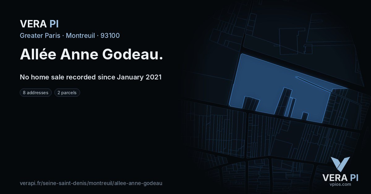 Allée Anne Godeau, Montreuil at night – every parcel coloured by the prices around it, the street's own parcels lit