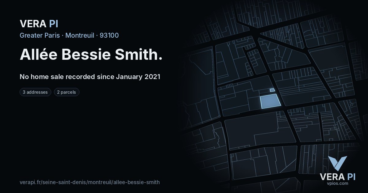 Allée Bessie Smith, Montreuil at night – every parcel coloured by the prices around it, the street's own parcels lit