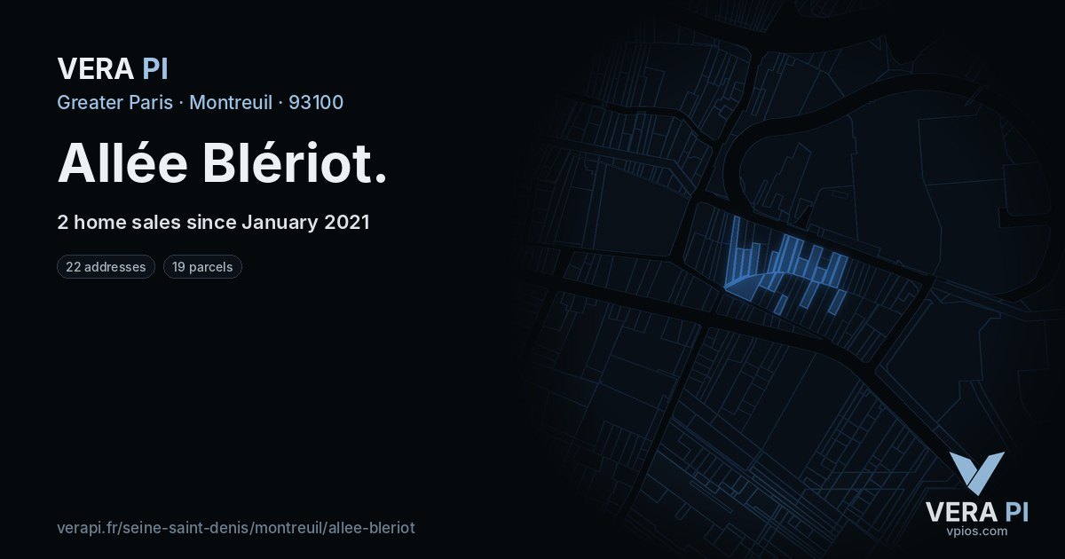 Allée Blériot, Montreuil at night – every parcel coloured by the prices around it, the street's own parcels lit
