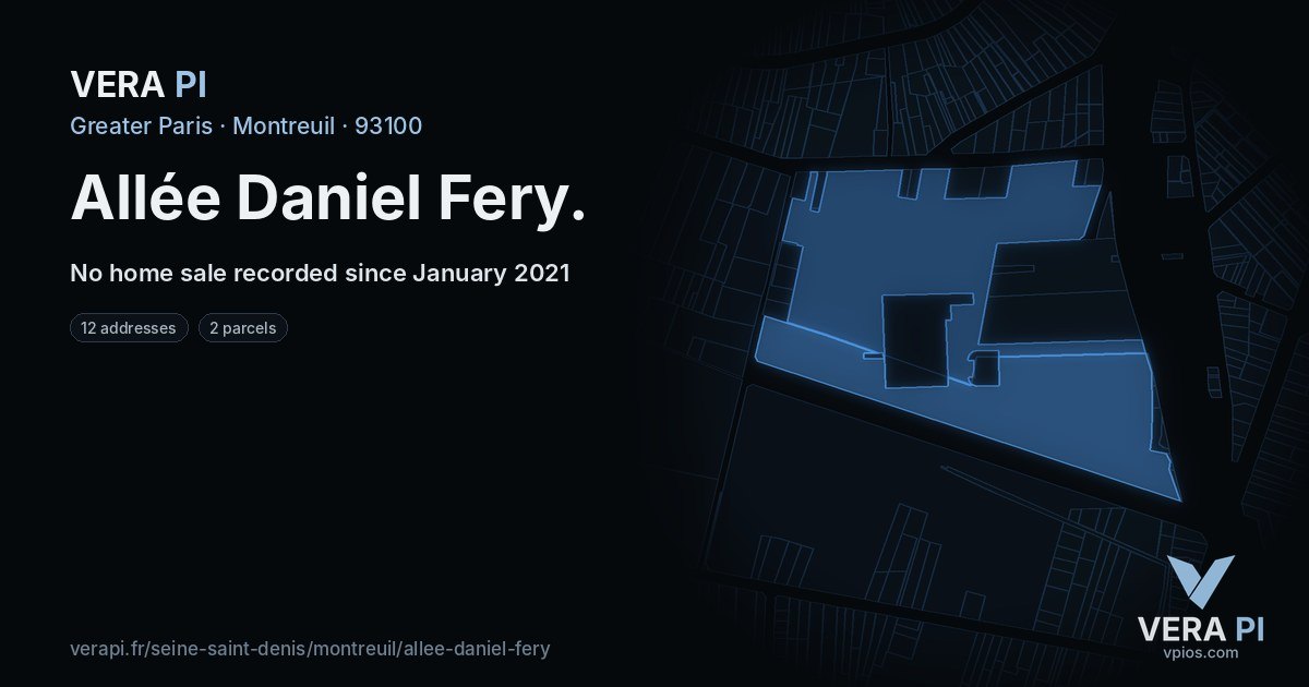 Allée Daniel Fery, Montreuil at night – every parcel coloured by the prices around it, the street's own parcels lit