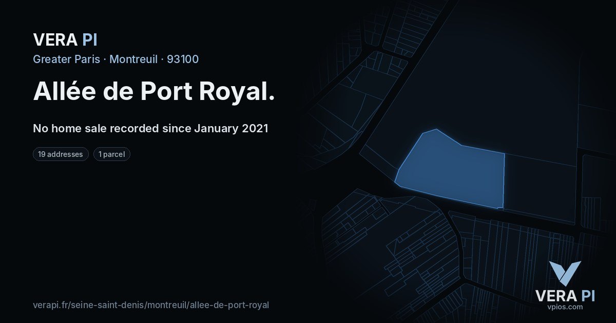 Allée de Port Royal, Montreuil at night – every parcel coloured by the prices around it, the street's own parcels lit