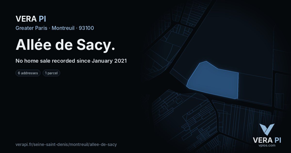 Allée de Sacy, Montreuil at night – every parcel coloured by the prices around it, the street's own parcels lit