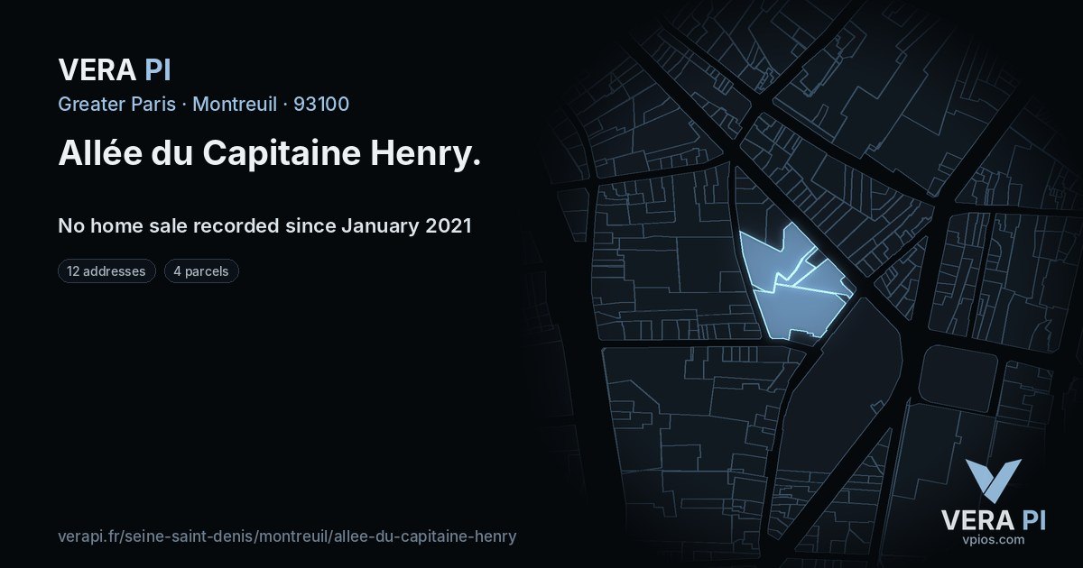 Allée du Capitaine Henry, Montreuil at night – every parcel coloured by the prices around it, the street's own parcels lit
